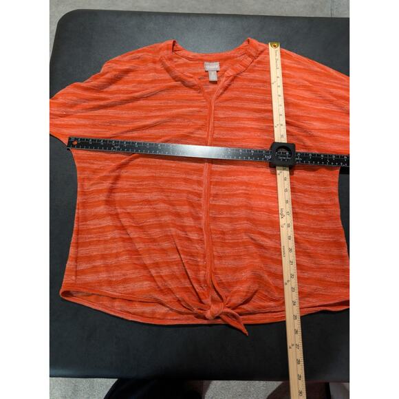 Chico's Women's Shirt Tunic Top Size 3 XL Orange textured Stripes v-neck Texture - Picture 11 of 14